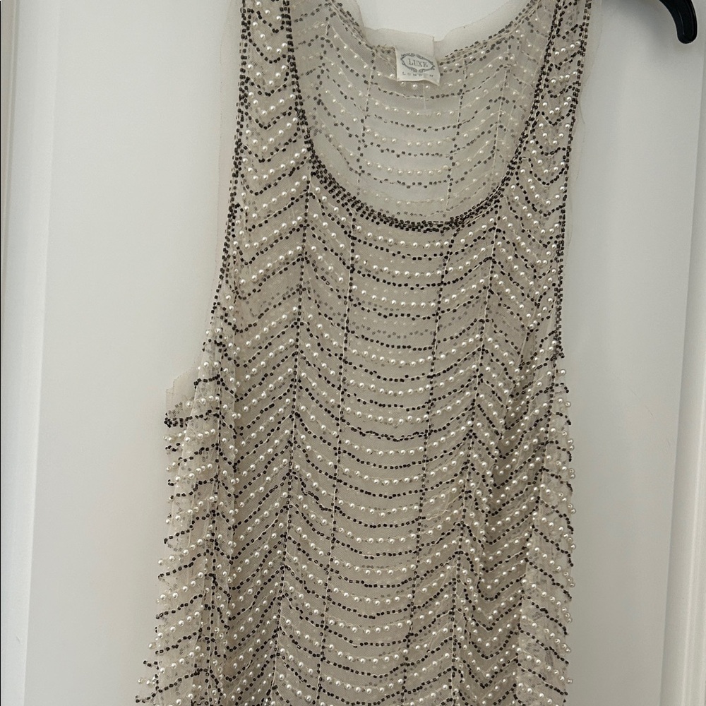 Luxe Ivory and Black Beaded Tank Top